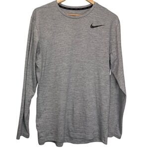 Nike Dri-FIT L Men's Gray Long Sleeve Athletic Training Shirt Gym Large Heather